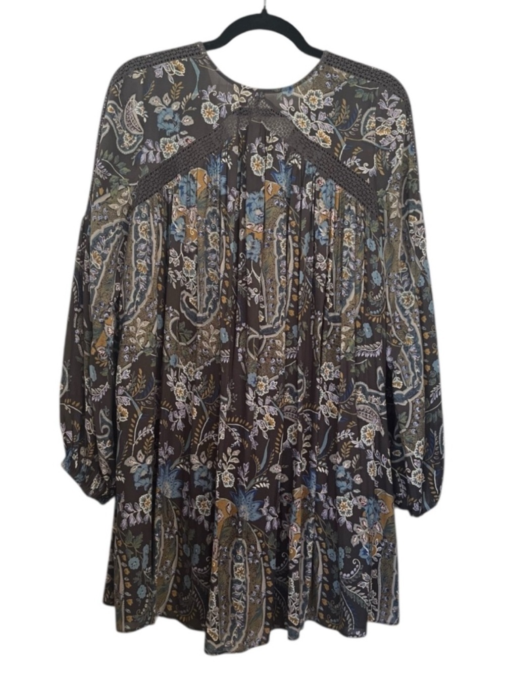 Free People Charcoal Floral Paisley Lace-Up Mini Dress - Picture 3 of 5